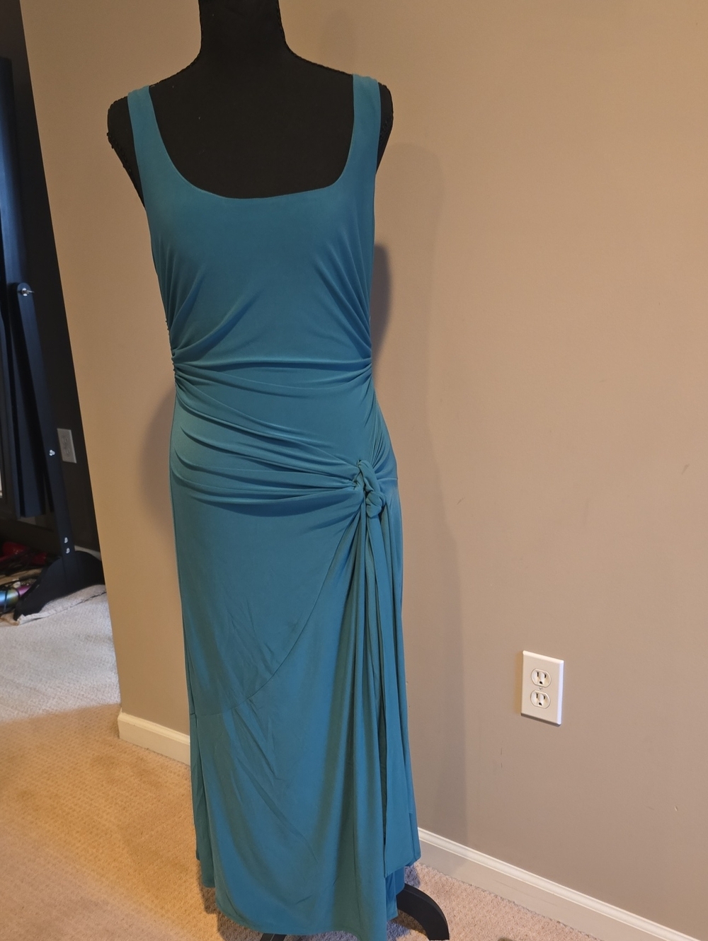 White House Black Market Teal Ruched Side-Tie Maxi Dress